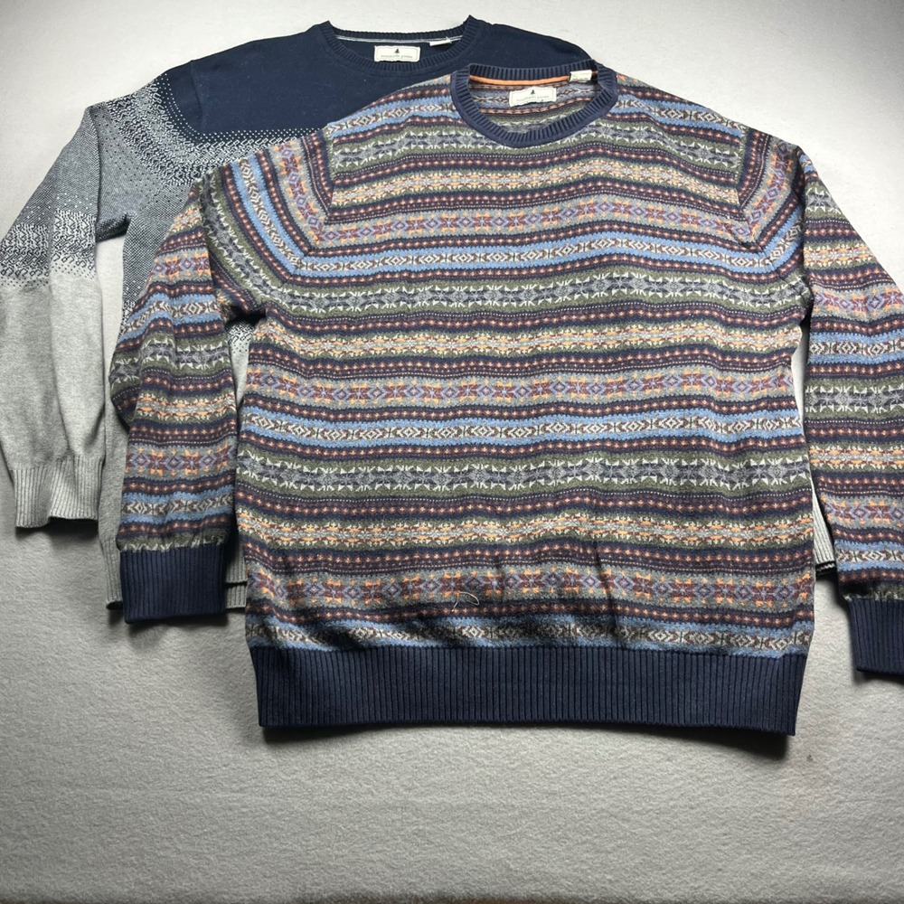 Southern Pines Mens Cotton Fair Isle Crewneck Sweater Lot of 2 Navy Gray Large